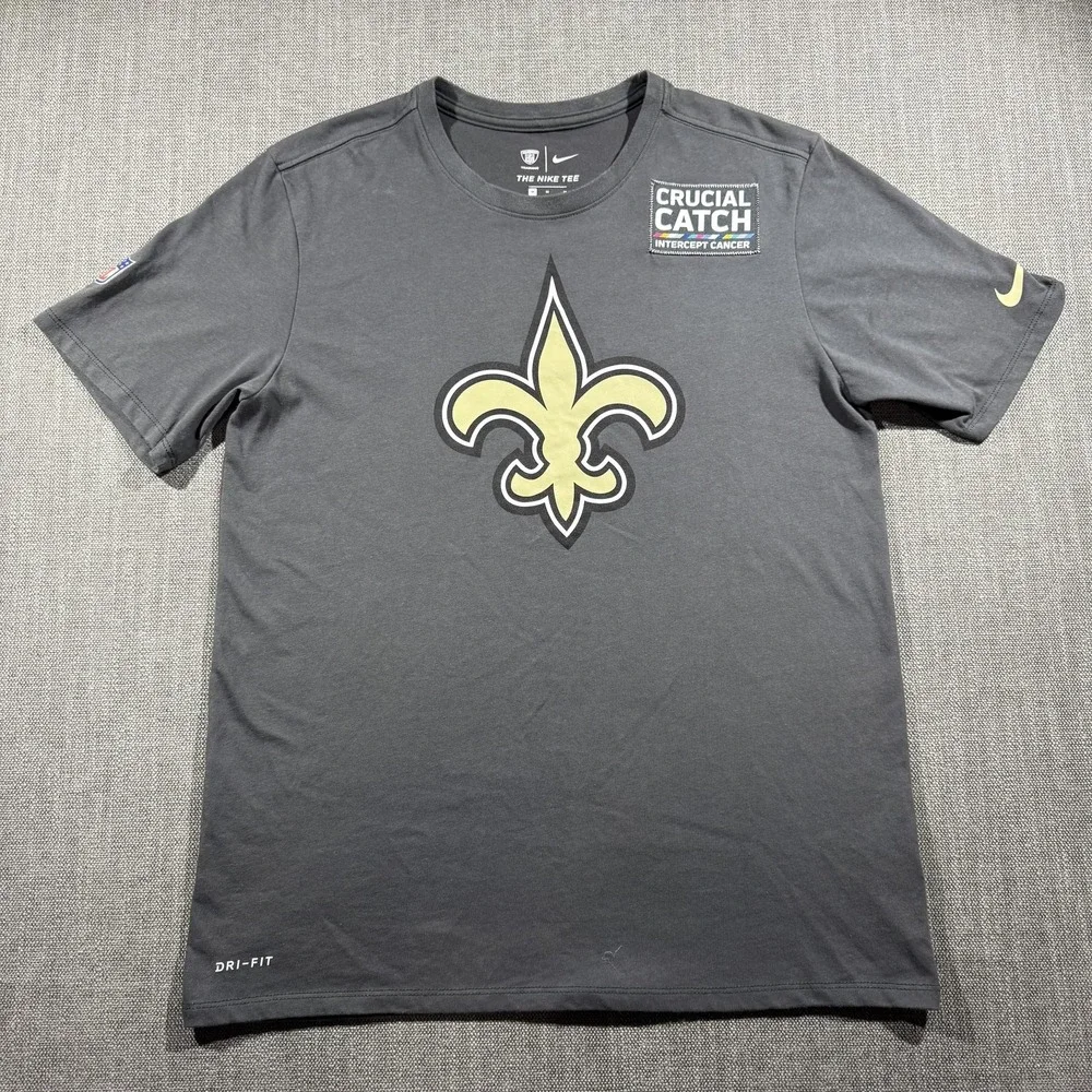 New Orleans Saints Shirt Mens M Gray NFL Football Nike Dri Fit Crucial Catch